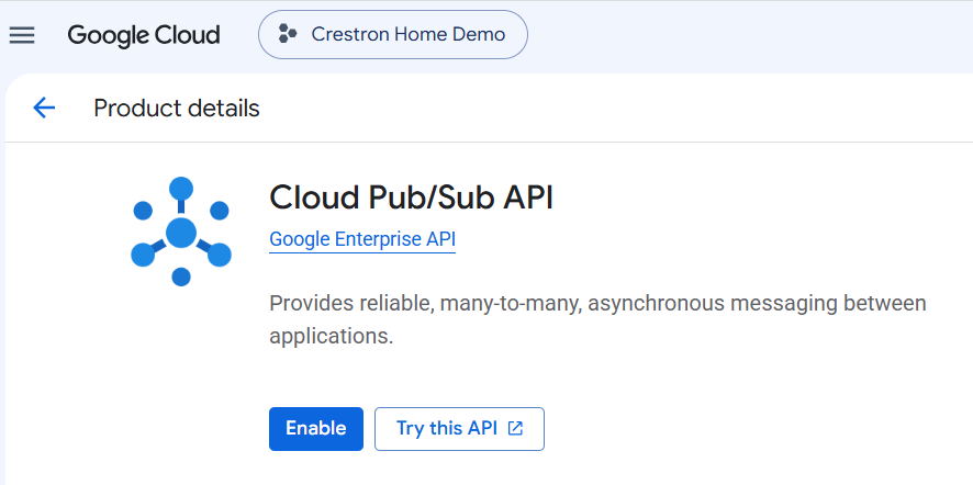 Enable Cloud Pub/Sub API