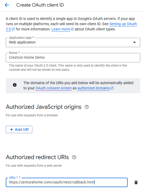 Create OAuth Web client