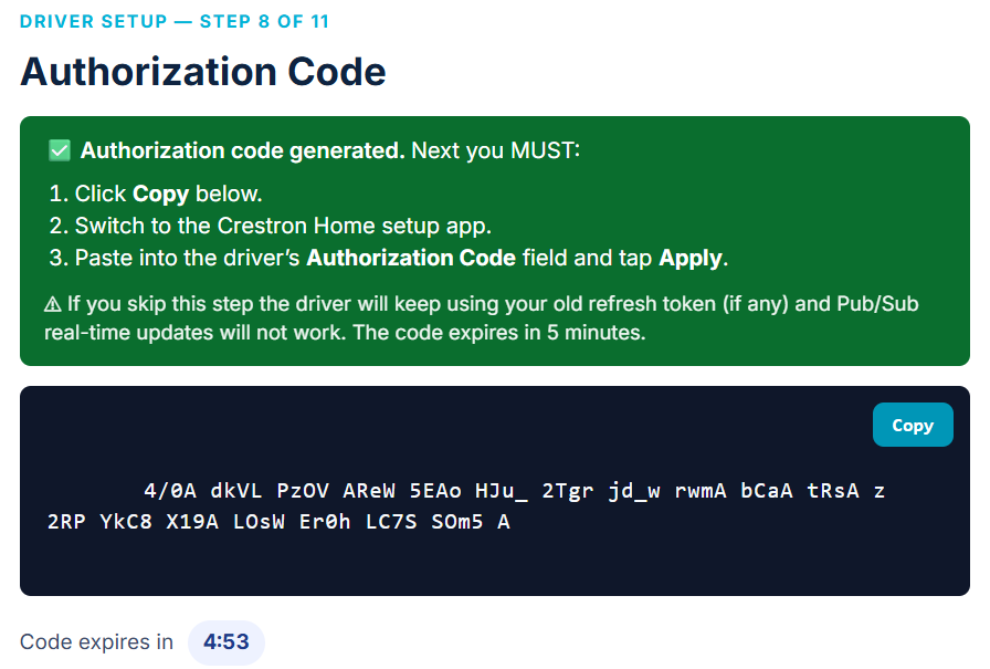 Authorization code on callback page